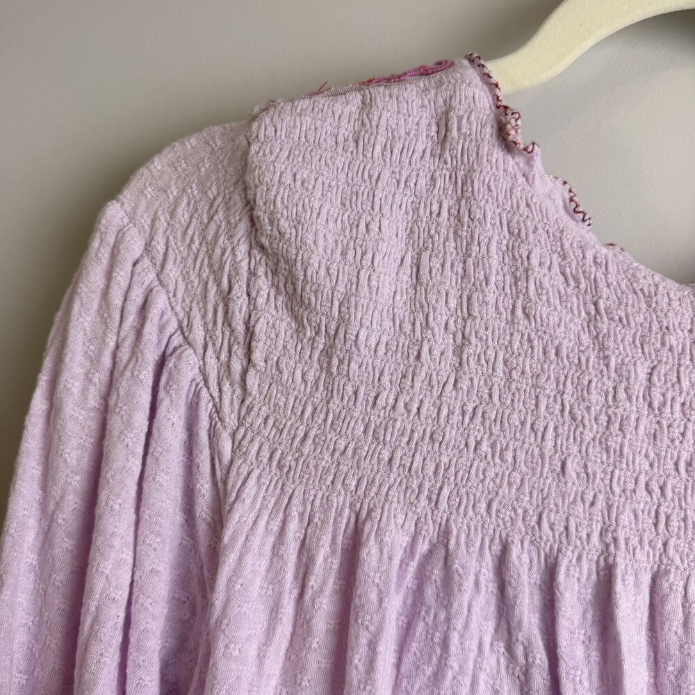 Free People Purple Embroidered Peasant Small Boho Cottagecore 3/4 Sleeve Top - Picture 13 of 14